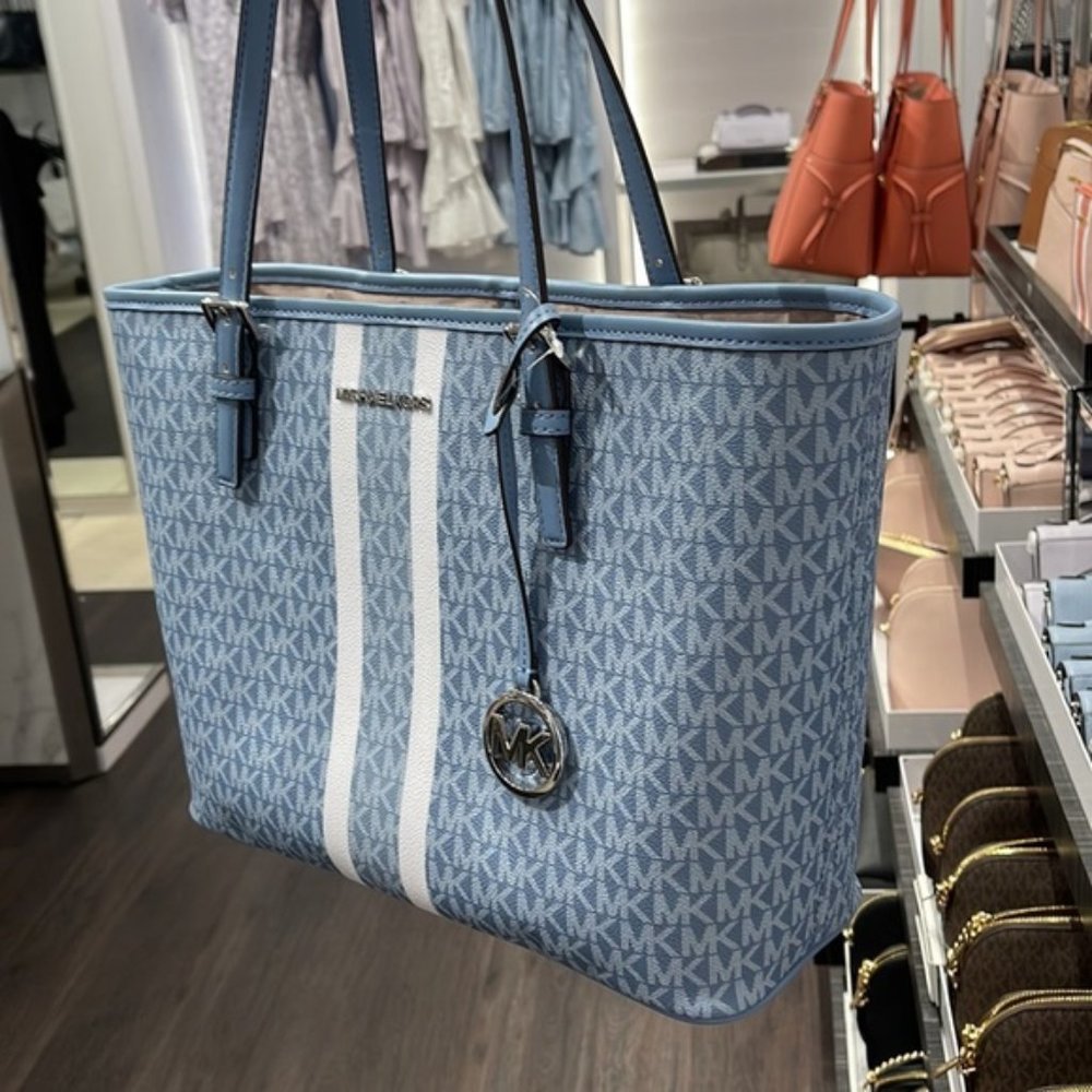 Michael Kors Jet Set Travel Medium Carryall Tote Chambray Multi - Picture 5 of 16